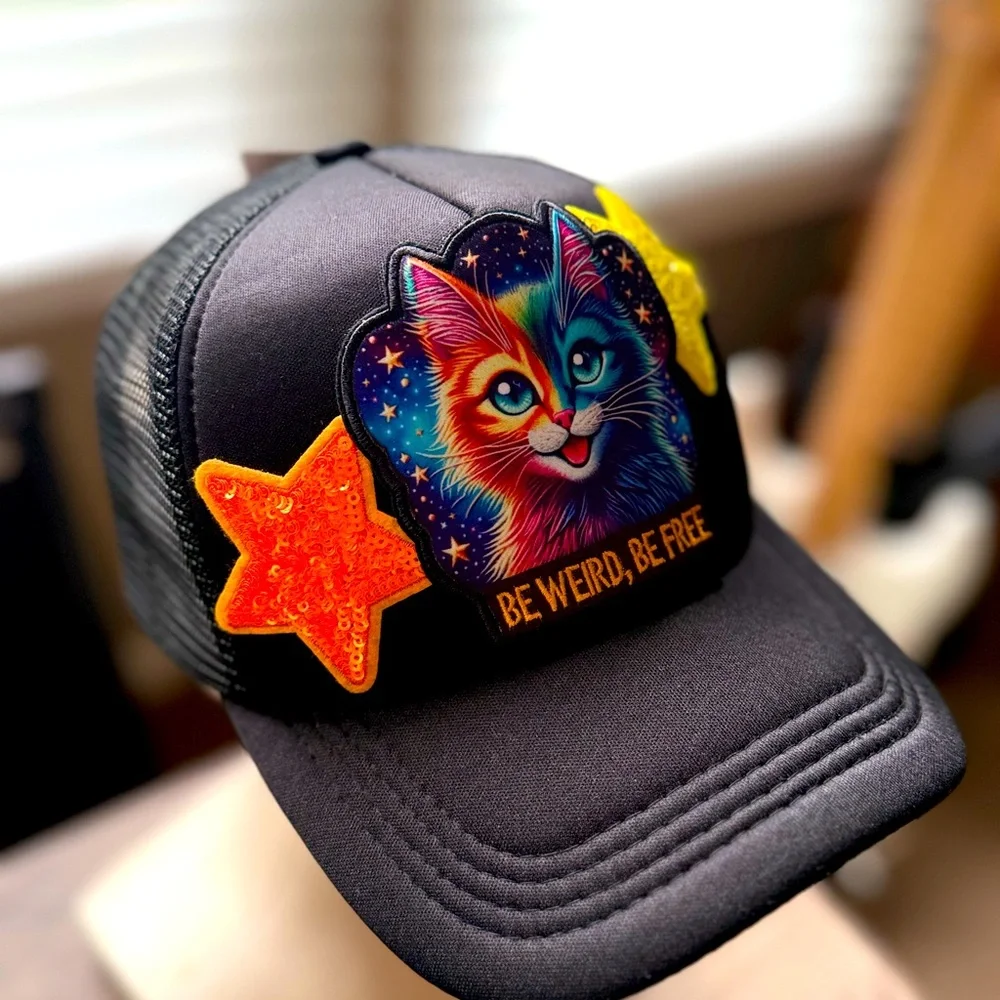 Galactic Cat “Be Wierd” Black Trucker Hat